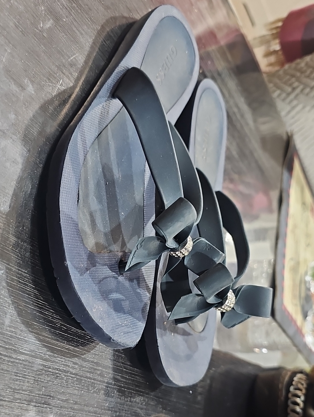 navy GUESS Tutu Flip Flops, Rhinestone On Bow Detail